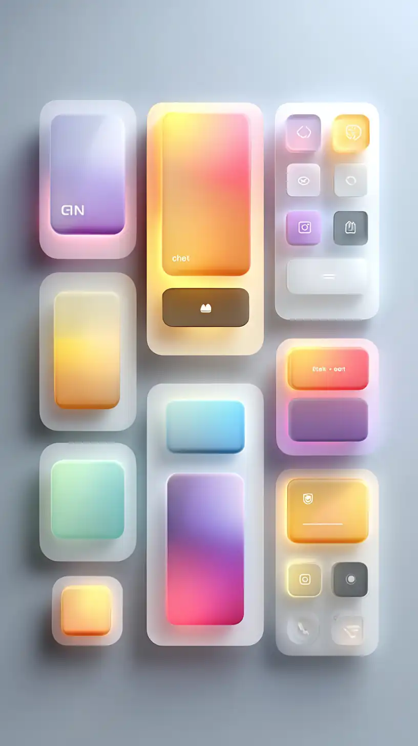 Futuristic mobile app UI design with glassmorphism and dark mode