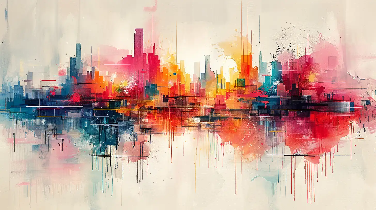 Abstract watercolor composition with vibrant pigments and experimental layering technique