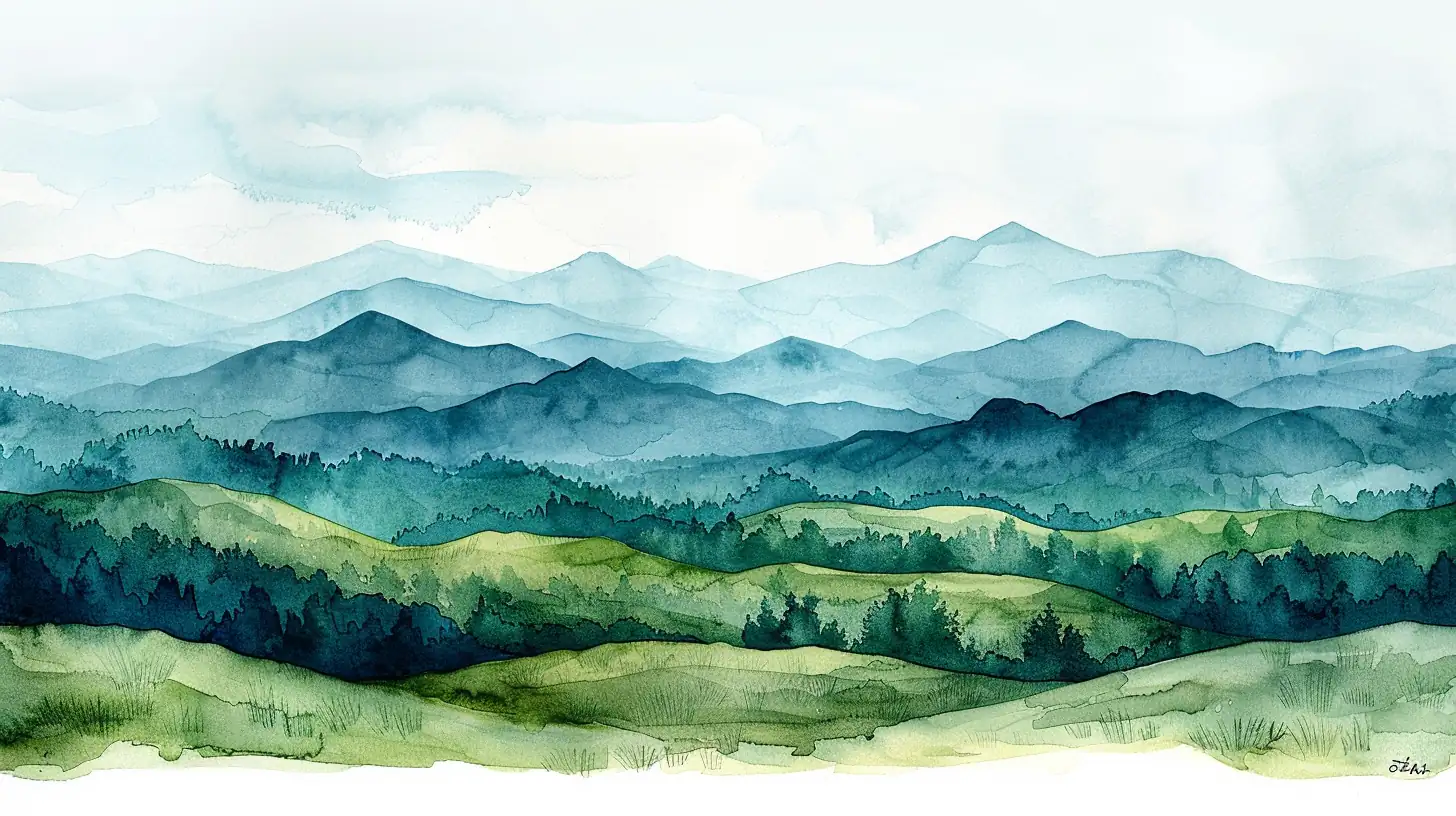 Watercolor painting with cold-pressed paper texture and earth tones