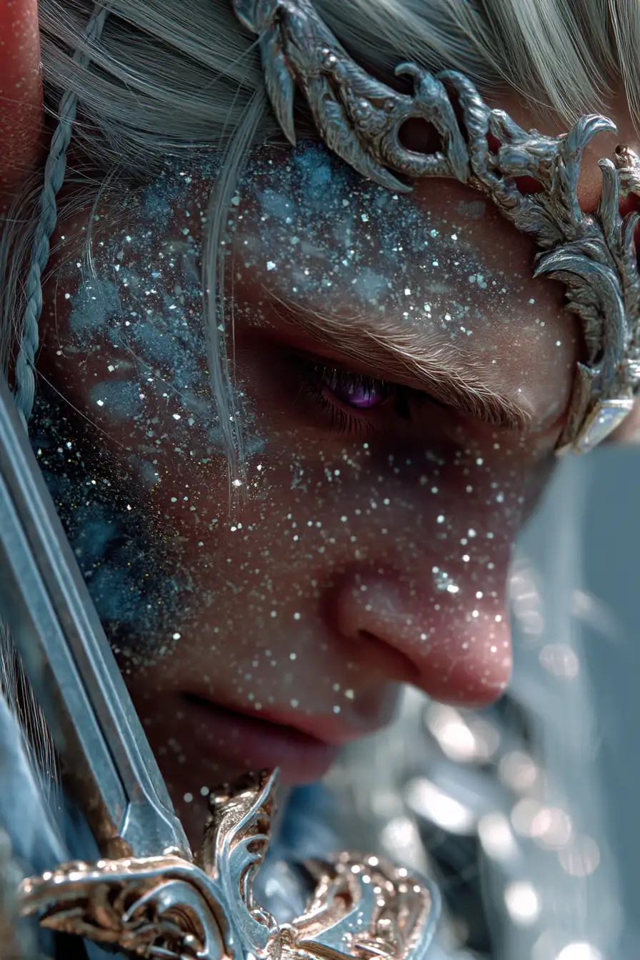 Elven warrior with magical aura and detailed armor