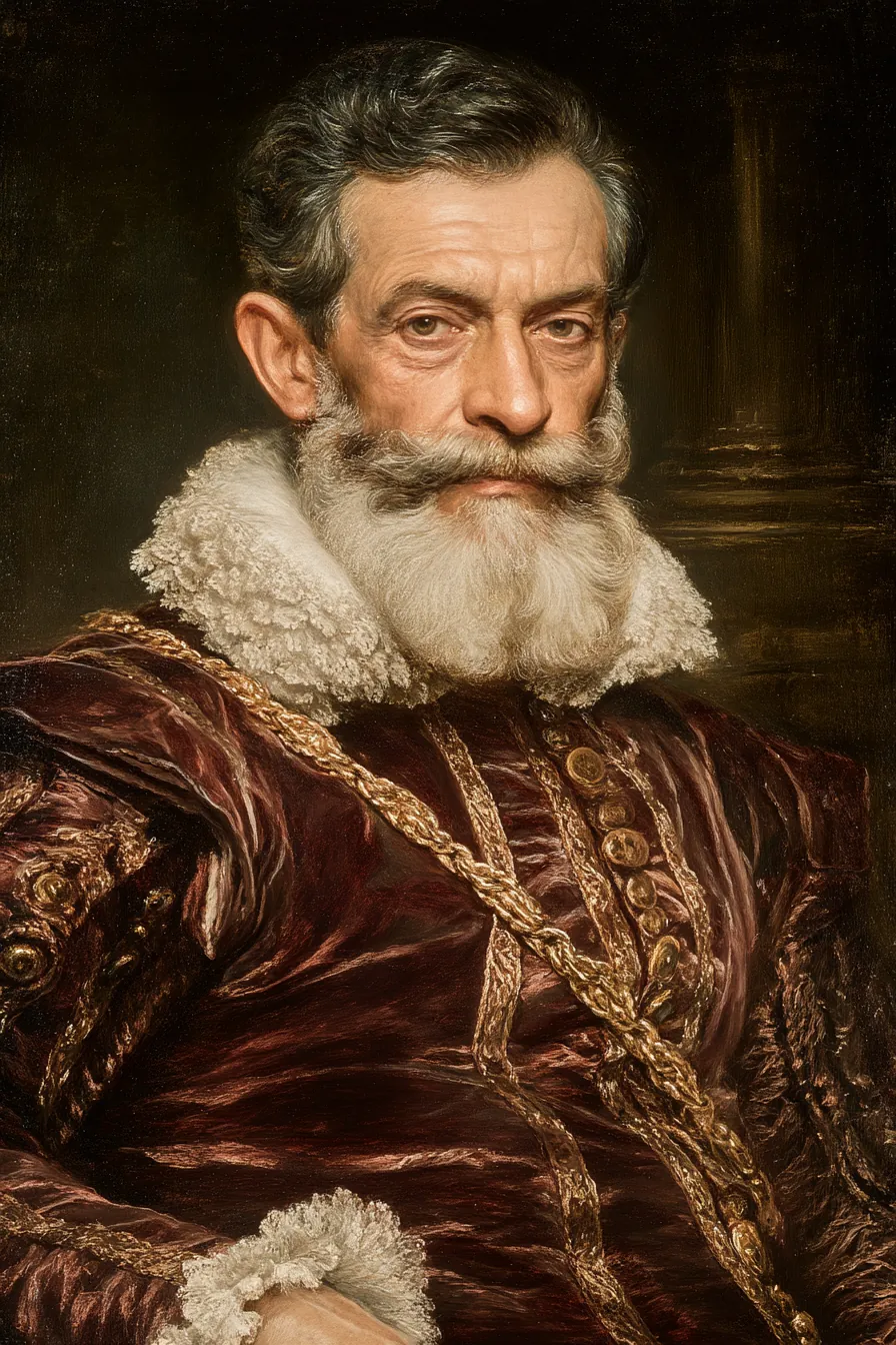 Renaissance nobleman portrait with velvet doublet and ornate accessories