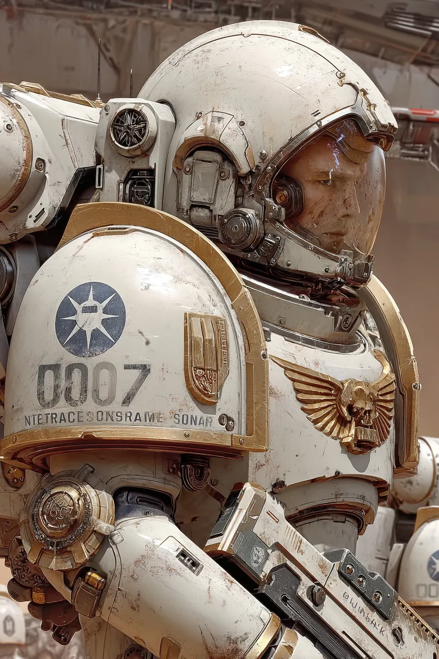Space marine in powered armor with advanced weapons and military tech