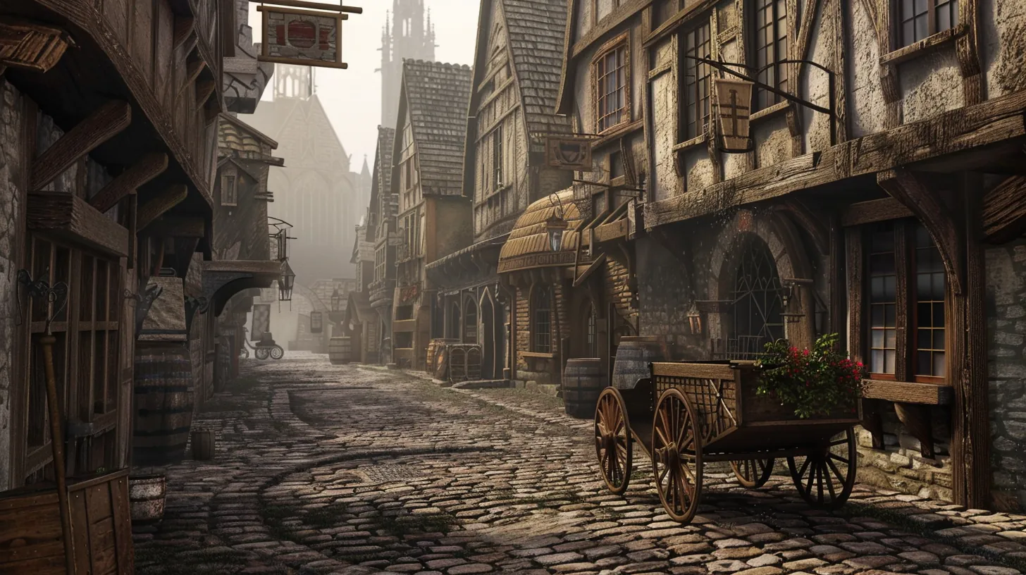 Historical city market square with Gothic architecture and soft morning light