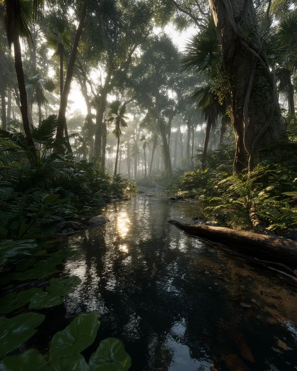 morning mist rising from forest floor