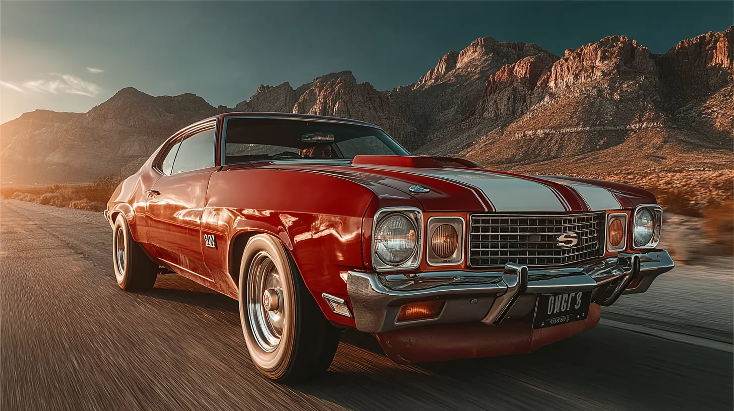 1970s American muscle car with aggressive hood lines