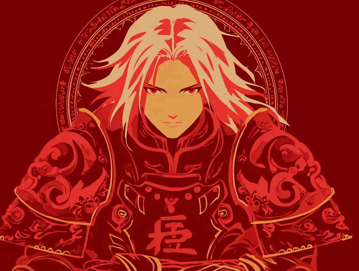 Dramatic warrior in crimson majesty style