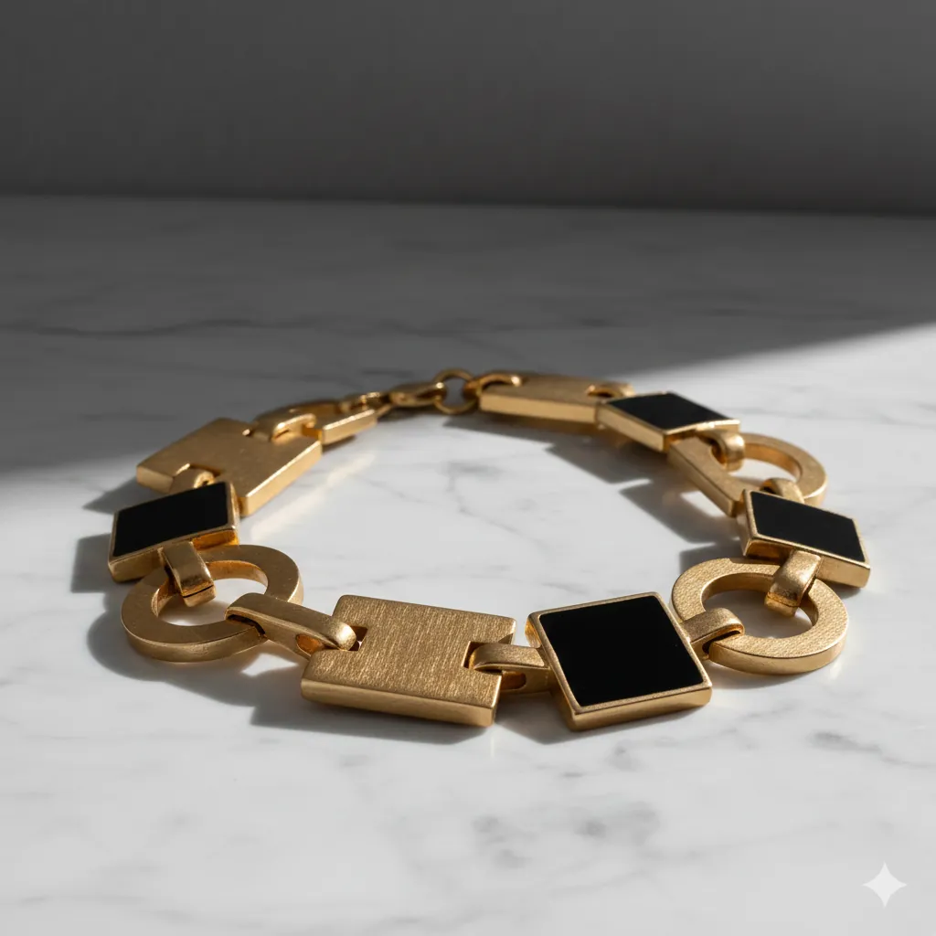 Bold geometric statement necklace with gold and enamel details