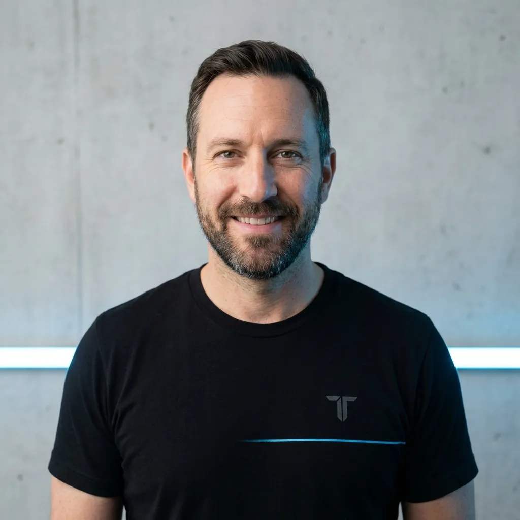 Tech Minimalist brand style with monochromatic palette and blue neon accent