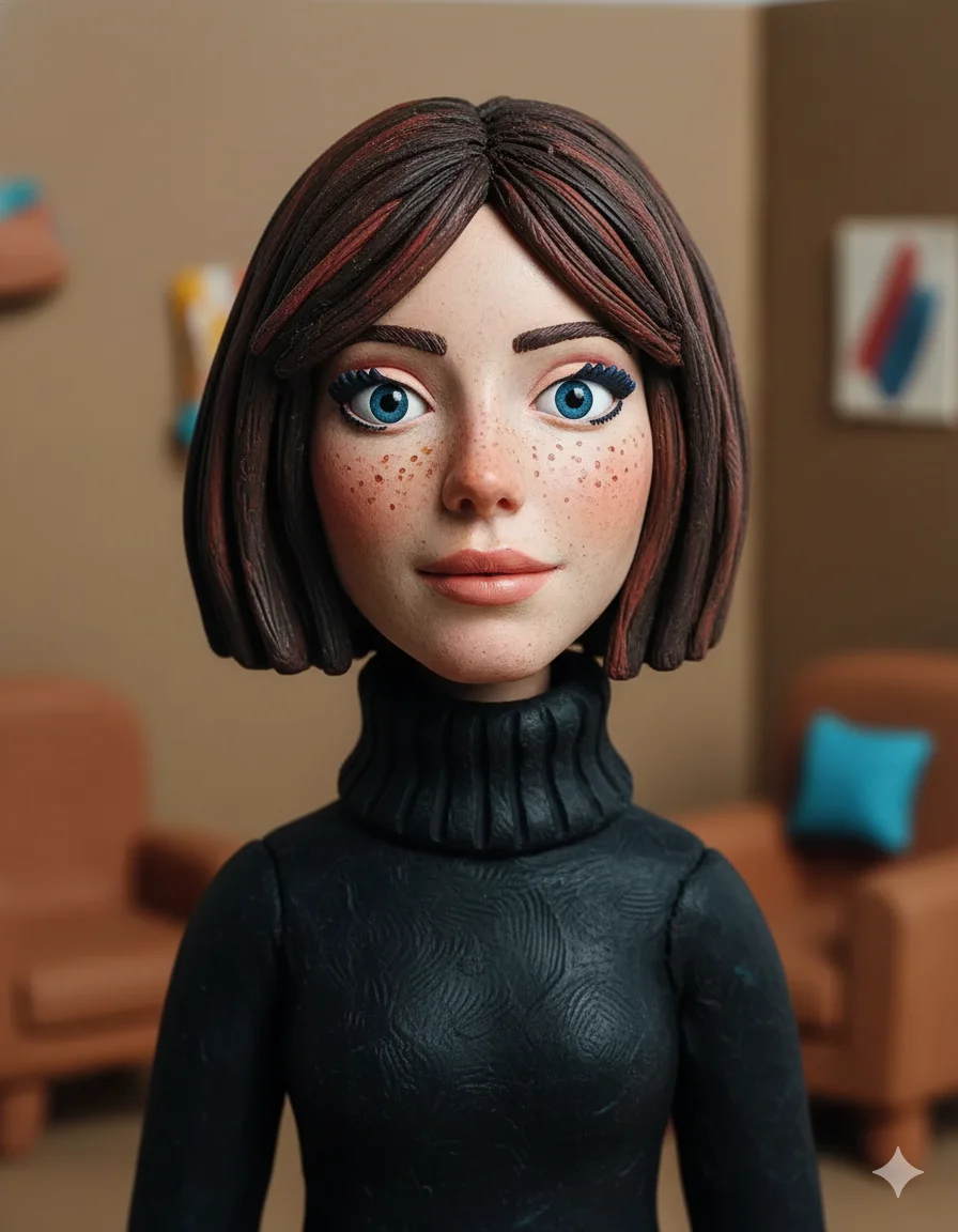 Claymation character transformation in Aardman animation style with clay texture