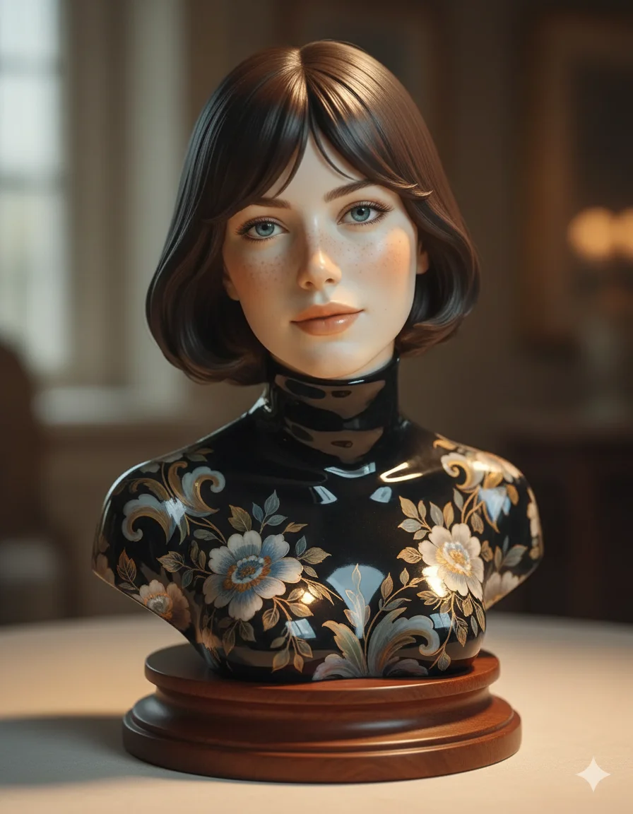Delicate hand-painted porcelain figurine transformation with glossy finish and floral details