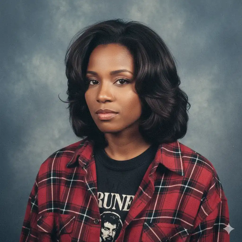 1990s high school yearbook photo transformation with grunge fashion and flannel