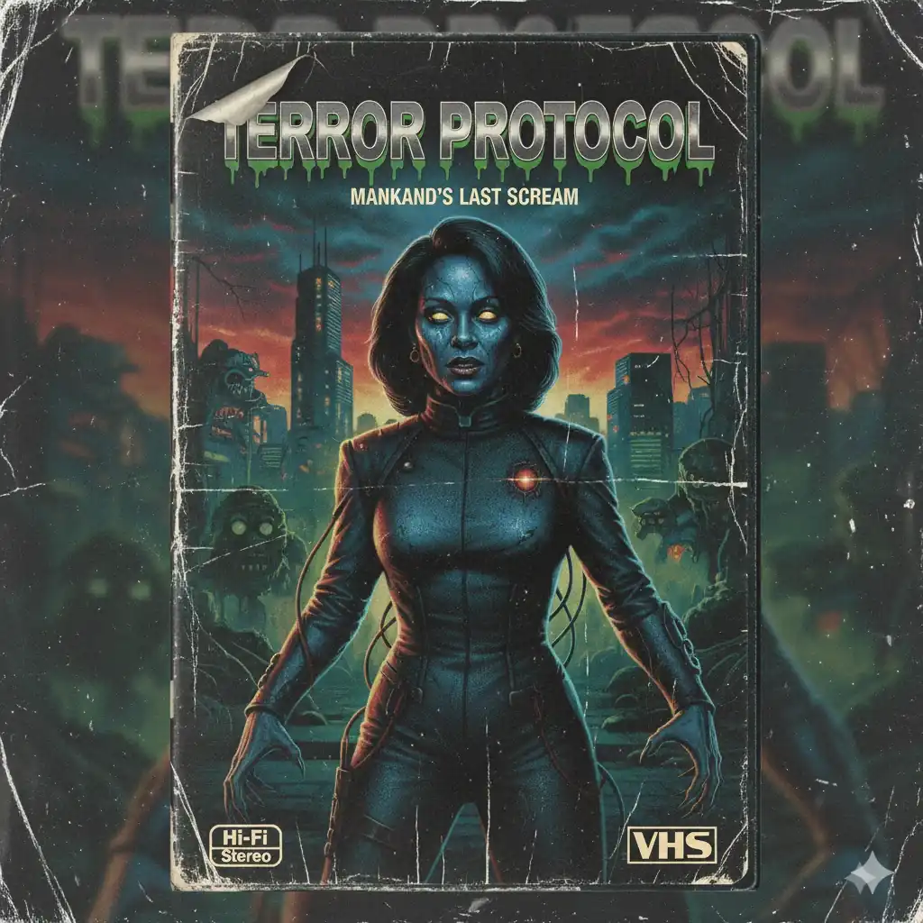 1980s VHS tape cover transformation with airbrushed horror movie art style